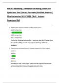 Florida Plumbing Contractor Licensing Exam Test  Questions And Correct Answers &lpar;Verified Answers&rpar;  Plus Rationales 2025&sol;2026 Q&A &vert; Instant  Download Pdf