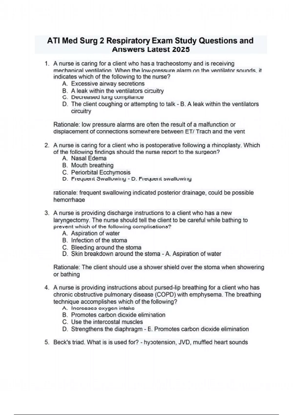 ATI Med Surg 2 Respiratory Exam Study Questions and Answers Latest 2025 ...