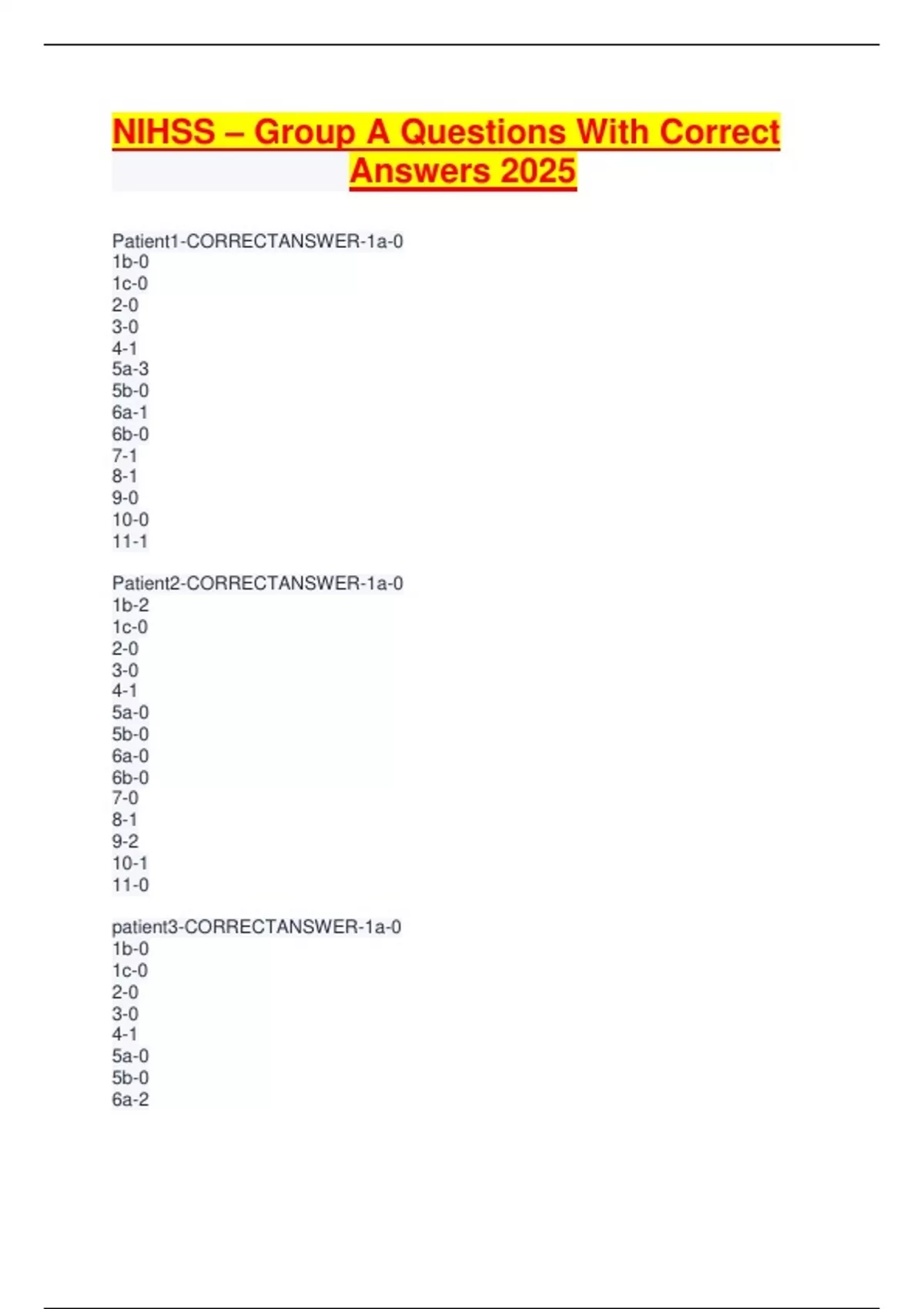 NIHSS - Group A Questions with Correct Answers 2025 - NIH stroke scale ...