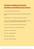 Final Exam- Building Construction Questions and Verified Correct Answers