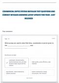 COMMERCIAL SEPTIC SYSTEM INSTALLER TEST QUESTIONS AND CORRECT DETAILED ANSWERS LATEST UPDATE THIS YEAR - JUST RELEASED