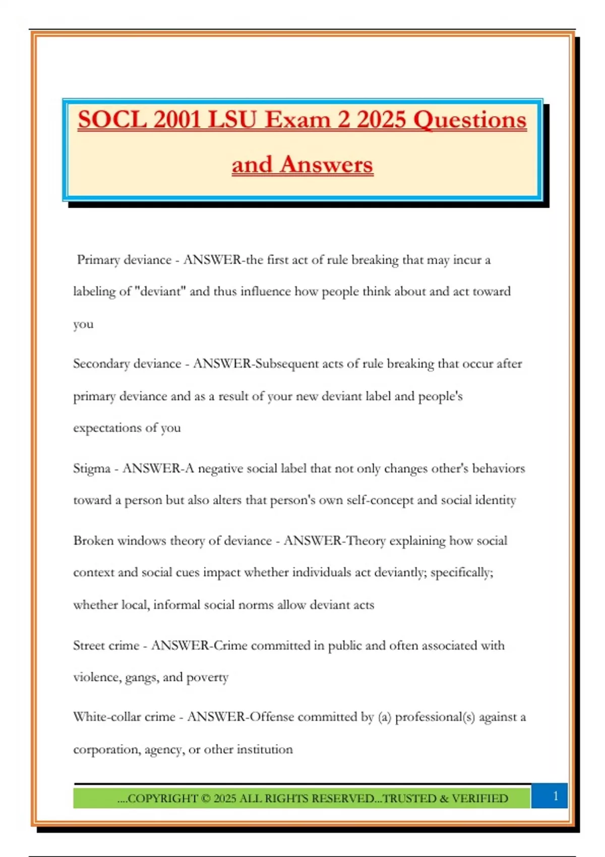 SOCL 2001 LSU Exam 2 2025 Questions and Answers - SOCL 2001 LSU - Stuvia US