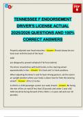 TENNESSEE F ENDORSEMENT DRIVER'S LICENSE ACTUAL 2025&sol;2026 QUESTIONS AND 100&percnt; CORRECT ANSWERS