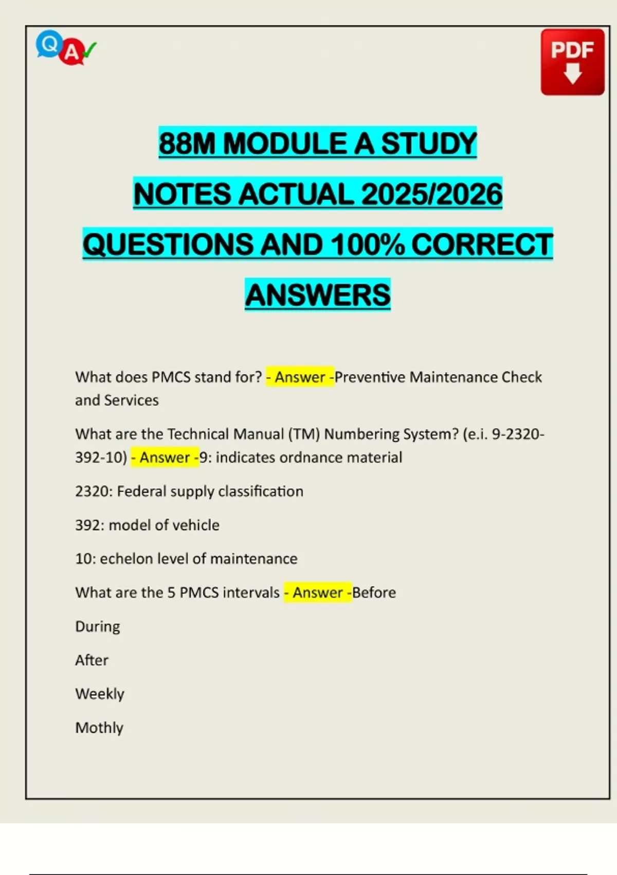 88M MODULE A STUDY NOTES ACTUAL 2025/2026 QUESTIONS AND 100% CORRECT ...