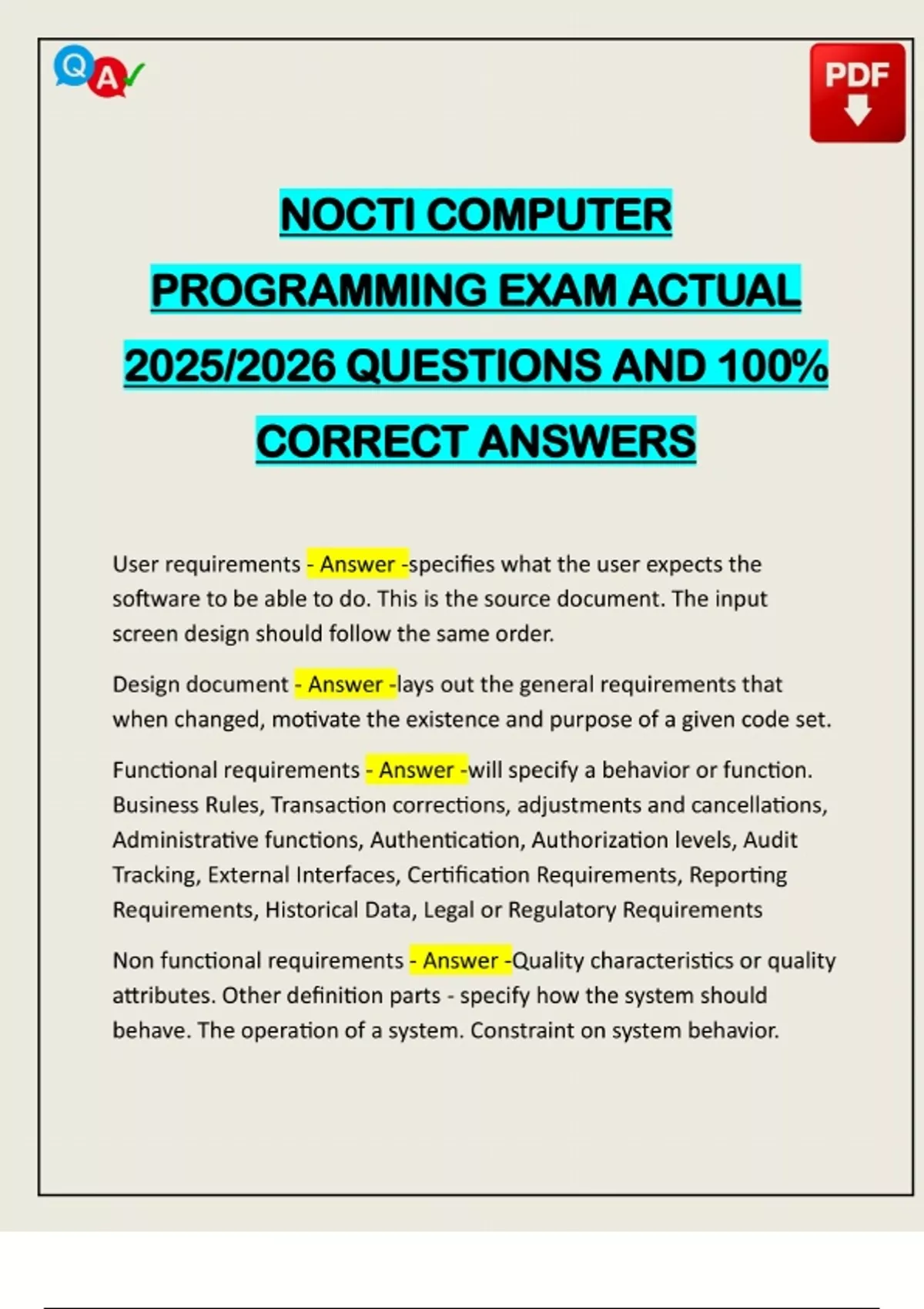 NOCTI COMPUTER PROGRAMMING EXAM ACTUAL 2025/2026 QUESTIONS AND 100% ...