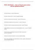 PSYC 100 Week 1 - Intro to Psych exam review and all updated answers