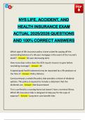 PACKAGE DEAL&colon;&colon;&colon; NY LIFE&comma; ACCIDENT & HEALTH INSURANCE EXAMS 2025&sol;2026 Q&A 100&percnt; PASS
