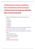 Florida Pharmacy Technician Certification  Exam Test Questions And Correct Answers  &lpar;Verified Answers&rpar; Plus Rationales 2025&sol;2026  Q&A &vert; Instant Download Pdf