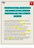 DRIVER'S ED FINAL EXAM REVIEW &lpar;DELAWARE&rpar; ACTUAL 2025&sol;2026 QUESTIONS AND 100&percnt; CORRECT ANSWERS