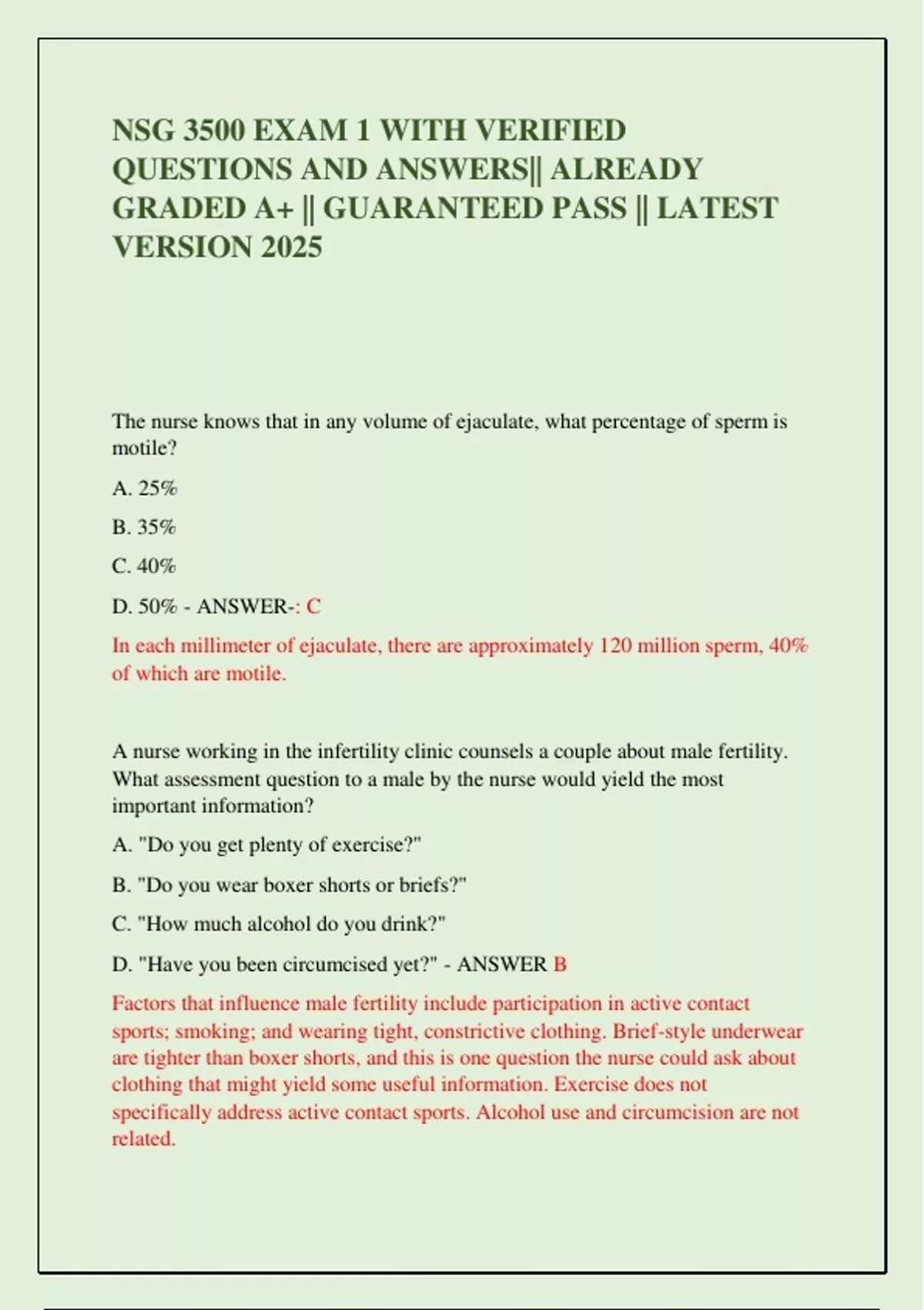 NSG 3500 EXAM 1 WITH VERIFIED QUESTIONS AND ANSWERS|| ALREADY GRADED A+ ...