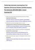 Florida Sign Contractor Licensing Exam Test  Questions And Correct Answers &lpar;Verified Answers&rpar;  Plus Rationales 2025&sol;2026 Q&A &vert; Instant  Download Pdf