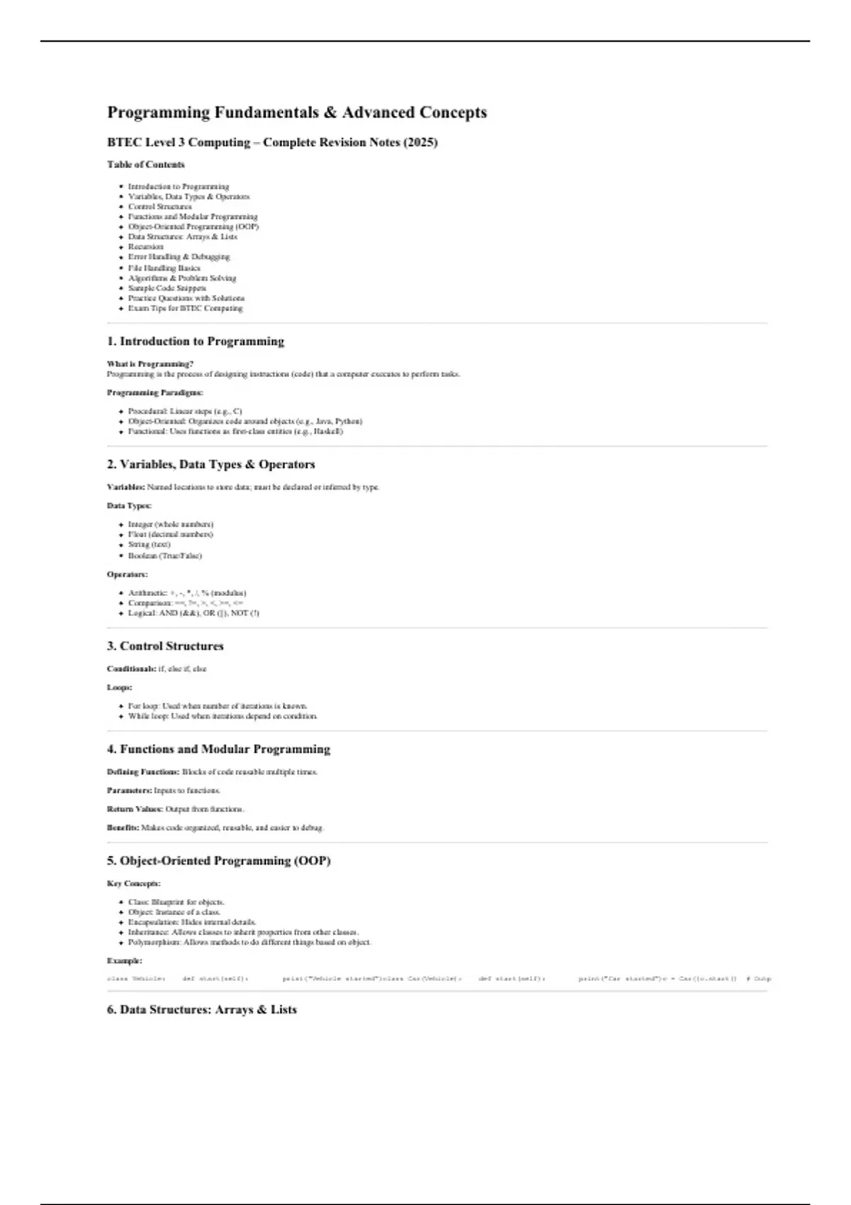 BTEC Computing Programming Fundamentals & Advanced Concepts – Complete ...