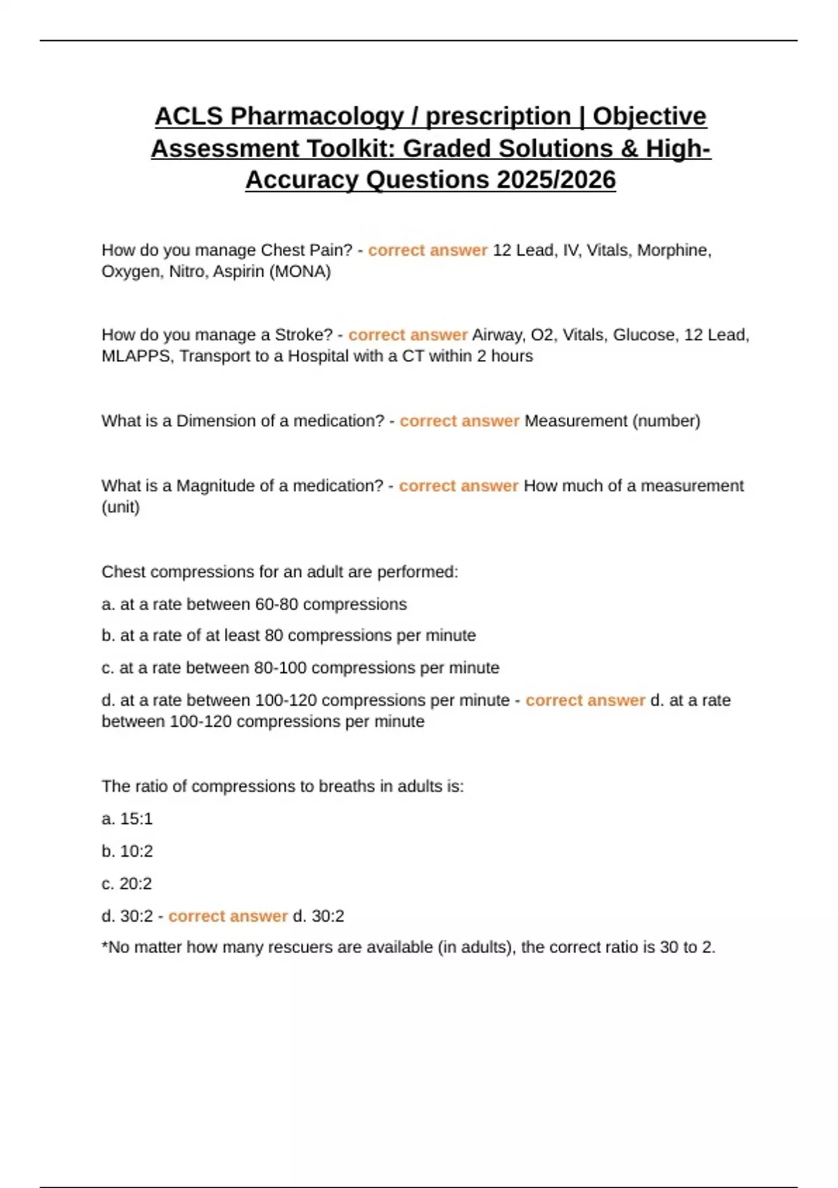 ACLS Pharmacology / prescription | Objective Assessment Toolkit: Graded ...