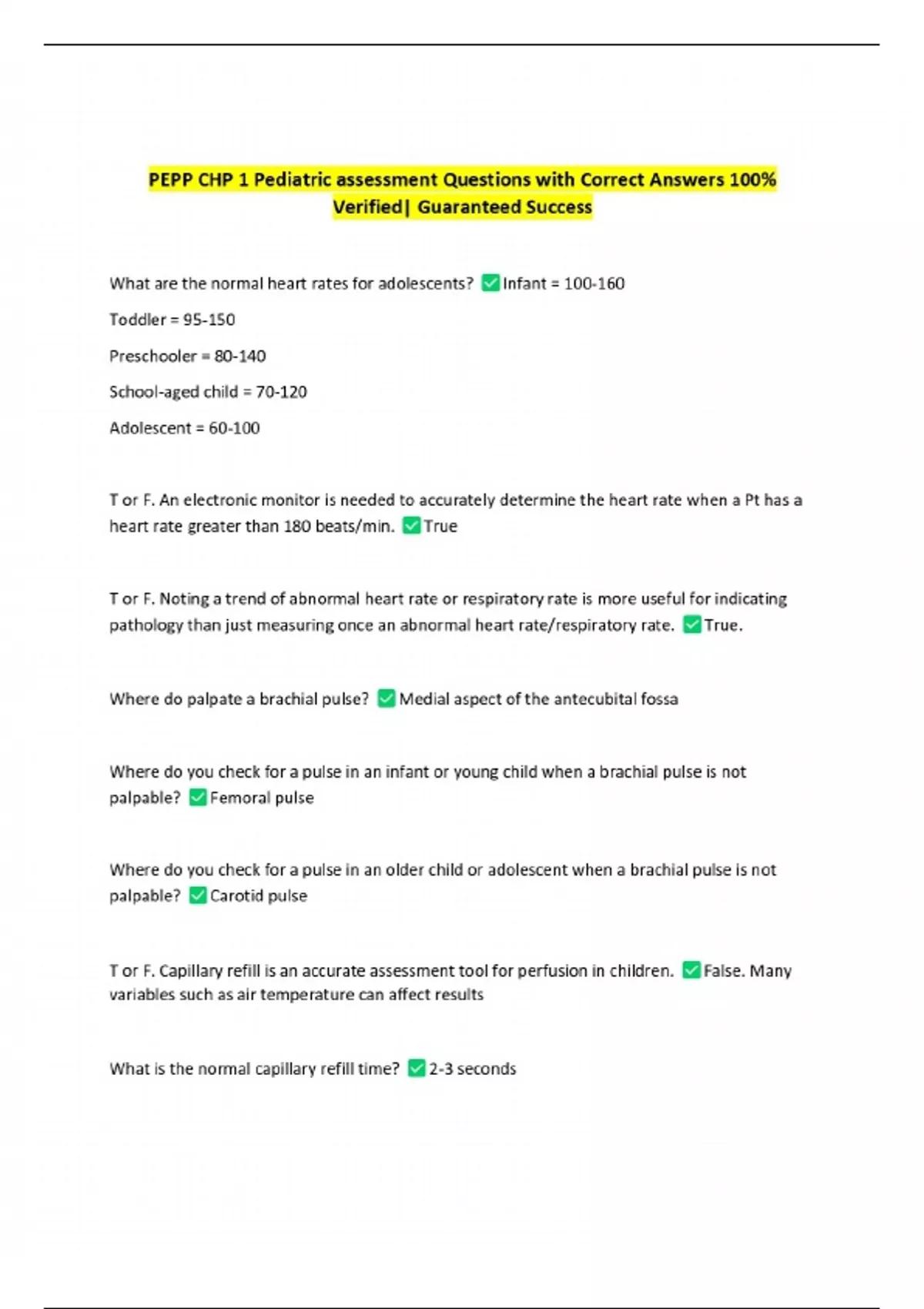 Pepp Course Pdf PEPP CHP 1 Pediatric assessment Questions with Correct Answers 100% ...