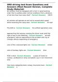 ORD driving test Exam Questions and Answers &lpar;Most Recent Version&comma; Complete Study Material&rpar;&period;