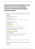 NR-327 Maternal-Child Nursing Midterm 1 Exam Questions And Correct Answers &lbrace;Verified Answers&rcub; Plus Rationales 2025&sol;2026 Q&A &sol; Instant Download Pdf