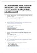 NR-326 Mental Health Nursing Final 2 Exam Questions And Correct Answers &lbrace;Verified Answers&rcub; Plus Rationales 2025&sol;2026 Q&A &sol; Instant Download Pdf