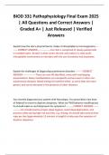 BIOD 331 Pathophysiology Final Exam 2025 &vert; All Questions and Correct Answers &vert; Graded A&plus; &vert; Just Released &vert; Verified Answers