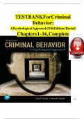 TEST BANK For Criminal Behavior&colon; A Psychological Approach 12th Edition &lpar;Bartol&rpar; Chapters 1 - 16&comma; Complete