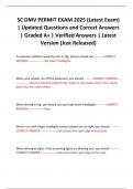 SC DMV PERMIT EXAM 2025 &lpar;Latest Exam&rpar; &vert; Updated Questions and Correct Answers &vert; Graded A&plus; &vert; Verified Answers &vert; Latest Version &lpar;Just Released&rpar;