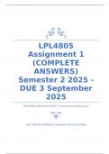 LPL4805 Assignment 1 &lpar;COMPLETE ANSWERS&rpar; Semester 2 2025 - DUE 3 September 2025