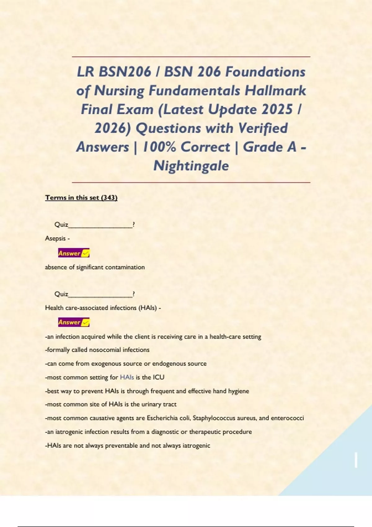 BSN206 / BSN 206 (Study BUNDLE) Foundations of Nursing Fundamentals ...