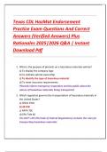 Texas CDL HazMat Endorsement  Practice Exam Questions And Correct  Answers &lpar;Verified Answers&rpar; Plus  Rationales 2025&vert;2026 Q&A &vert; Instant  Download Pdf