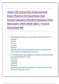 Texas CDL School Bus Endorsement  Exam Practice Set Questions And  Correct Answers &lpar;Verified Answers&rpar; Plus  Rationales 2025&vert;2026 Q&A &vert; Instant  Download Pdf