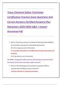 Texas Chemical Safety Technician  Certification Practice Exam Questions And  Correct Answers &lpar;Verified Answers&rpar; Plus  Rationales 2025&vert;2026 Q&A &vert; Instant  Download Pdf