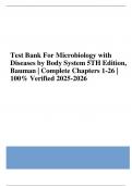 UPDATED Test Bank &ndash; Microbiology with Diseases by Body System&comma; 5th Edition &lpar;Bauman&rpar; &vert; ISBN 9780134477206 &vert; All 26 Chapters &vert; Complete & Verified 2025 Edition