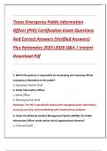 Texas Emergency Public Information  Officer &lpar;PIO&rpar; Certification Exam Questions  And Correct Answers &lpar;Verified Answers&rpar;  Plus Rationales 2025&vert;2026 Q&A &vert; Instant  Download Pdf