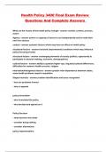 Health Policy 3400 Final Exam Review Questions And Complete Answers 