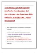 Texas Emergency Vehicle Operator  Certification Exam Questions And  Correct Answers &lpar;Verified Answers&rpar; Plus  Rationales 2025&vert;2026 Q&A &vert; Instant  Download Pdf