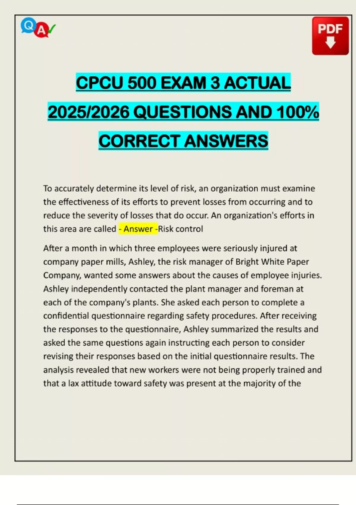 CPCU 500 EXAM 3 ACTUAL 2025/2026 QUESTIONS AND 100% CORRECT ANSWERS ...