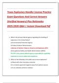 Texas Explosives Handler License Practice  Exam Questions And Correct Answers  &lpar;Verified Answers&rpar; Plus Rationales  2025&vert;2026 Q&A &vert; Instant Download Pdf 