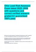 Ohio Lead Risk Assessor Exam latest 2025 -2026 with questions and correct verified answers graded A&plus; guaranteed 100&percnt; pass