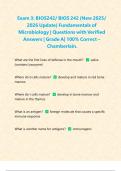 Exam 3&colon; BIOS242&sol; BIOS 242 &lpar;New 2025&sol; 2026 Update&rpar; Fundamentals of Microbiology &vert; Questions with Verified Answers &vert; Grade A&vert; 100&percnt; Correct &ndash; Chamberlain&period;