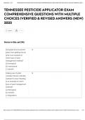 TENNESSEE PESTICIDE APPLICATOR EXAM COMPREHENSIVE QUESTIONS WITH MULTIPLE CHOICES &vert;VERIFIED & REVISED ANSWERS &lpar;NEW&rpar; 2025
