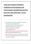 Texas Fuel Transport Compliance  Certification Exam Questions And  Correct Answers &lpar;Verified Answers&rpar; Plus  Rationales 2025&vert;2026 Q&A &vert; Instant  Download Pdf 