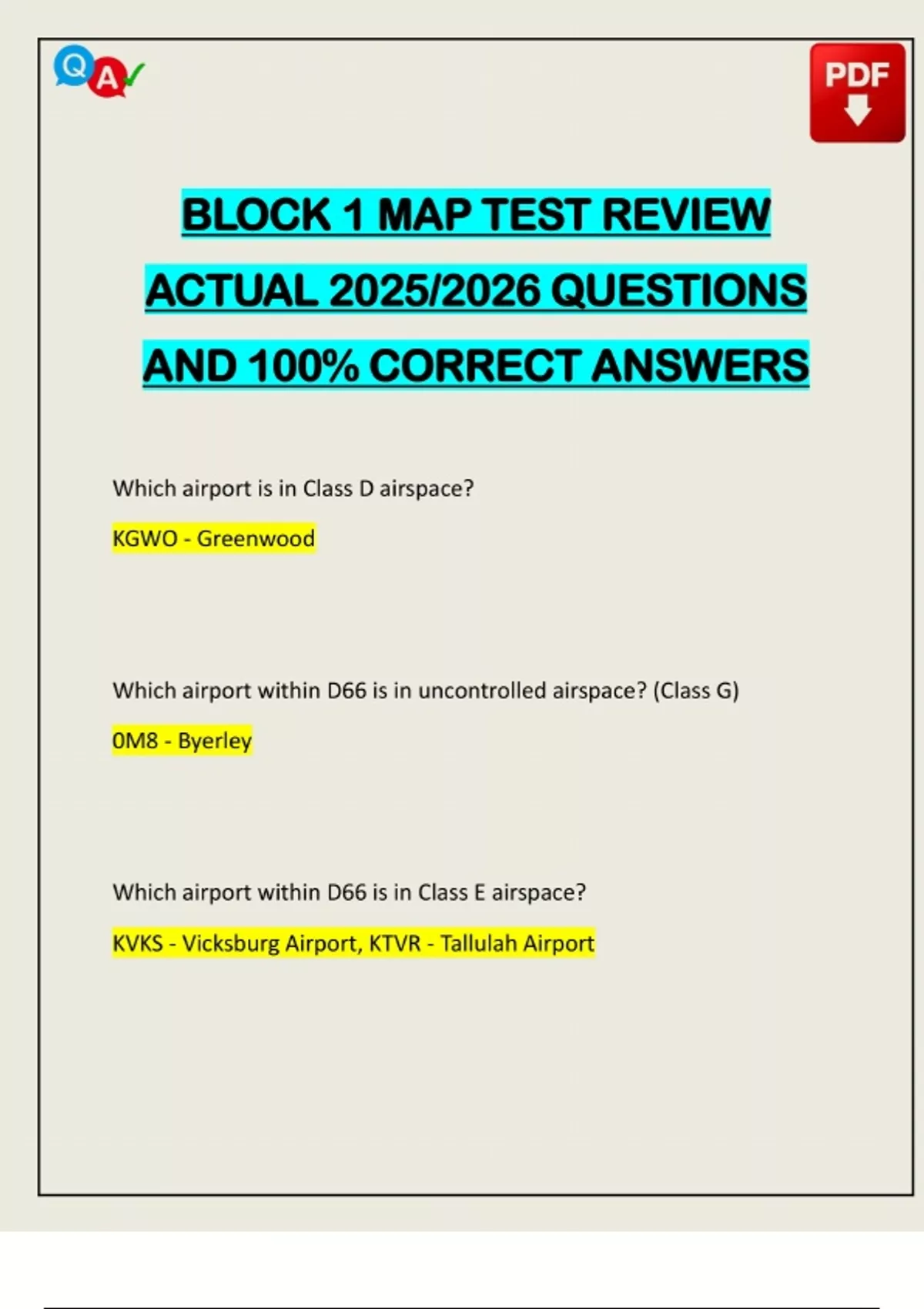 Block Test Map BLOCK 1 MAP TEST REVIEW ACTUAL 2025/2026 QUESTIONS AND 100% CORRECT ...
