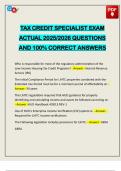 TAX CREDIT SPECIALIST EXAM ACTUAL 2025&sol;2026 QUESTIONS AND 100&percnt; CORRECT ANSWERS