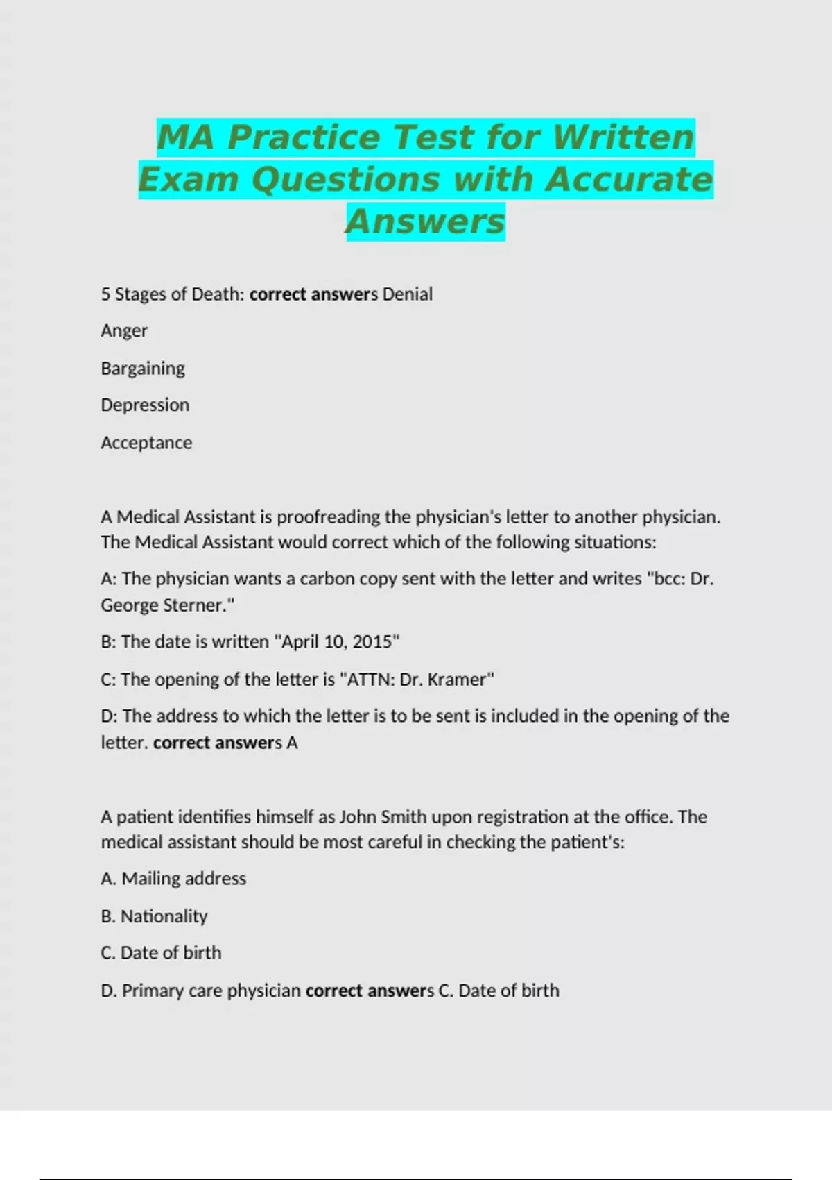MA Practice Test for Written Exam Questions with Accurate Answers ...