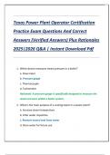 Texas Power Plant Operator Certification  Practice Exam Questions And Correct  Answers &lpar;Verified Answers&rpar; Plus Rationales  2025&vert;2026 Q&A &vert; Instant Download Pdf