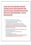Texas Tow Truck Operator &lpar;Consent  Towing&rpar; License Exam Questions And  Correct Answers &lpar;Verified Answers&rpar; Plus  Rationales 2025&vert;2026 Q&A &vert; Instant  Download Pdf