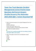 Texas Tow Truck Operator &lpar;Incident  Management&rpar; License Practice Exam  Questions And Correct Answers  &lpar;Verified Answers&rpar; Plus Rationales  2025&vert;2026 Q&A &vert; Instant Download Pdf