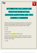 AUTOMOTIVE COLLISION ASE PRACTICE EXAM ACTUAL 2025&sol;2026 QUESTIONS AND 100&percnt; CORRECT ANSWERS