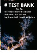 TEST BANK For An Introduction to Brain and Behavior&comma; 7th Edition by Bryan Kolb&comma; Ian Q&period; Whishaw&comma; Verified Chapters 1 - 16&comma;COMPLETE GUIDEGRADE ASSURED&excl;&excl;&excl;&excl; UPDATED LATEST&excl;