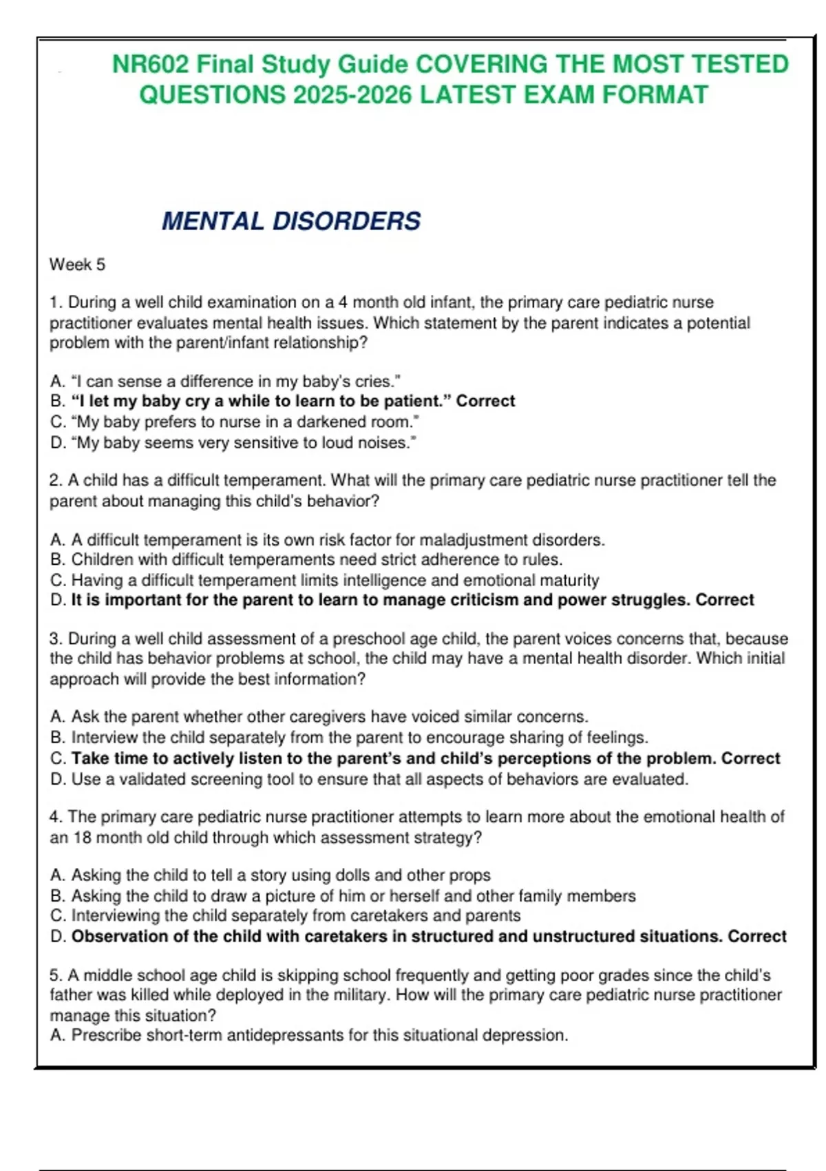 NR602 Final Study Guide COVERING THE MOST TESTED QUESTIONS LATEST EXAM ...