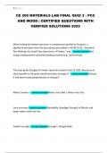 CE 200 MATERIALS LAB FINAL QUIZ 2 - PCC AND WOOD &vert; CERTIFIED QUESTIONS WITH VERIFIED SOLUTIONS 2025