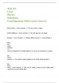 AQA AS-Level Physics Definitions Exam Questions With Correct Answers&period;